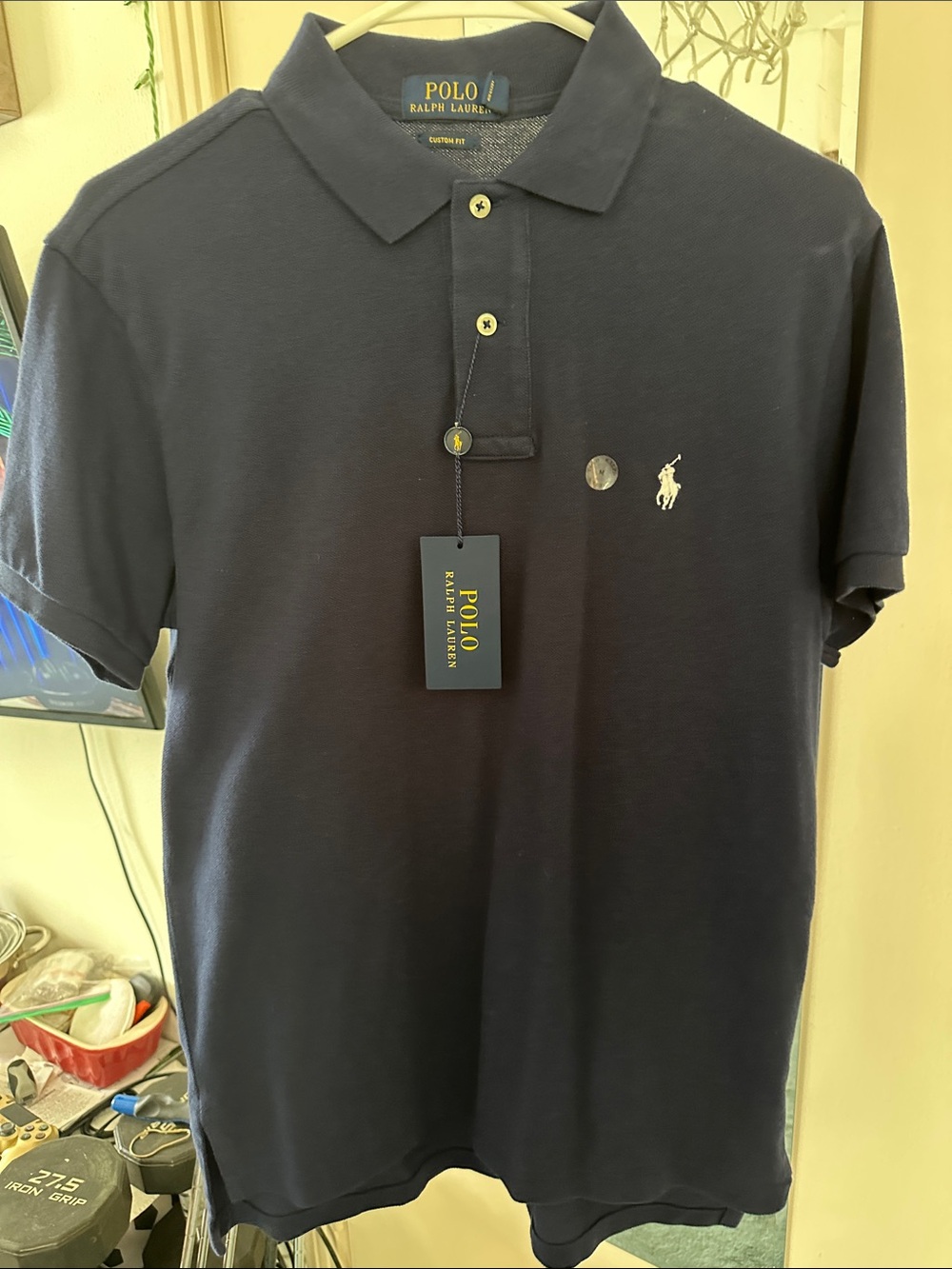 Polo Ralph Lauren Mens Short Sleeve 100% Cotton Polo Shirt New Medium Navy white